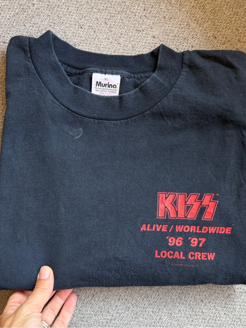 VTG KISS 1996 1997 Alive Worldwide Local Crew T-Shirt XL Murina Band Promo USA.